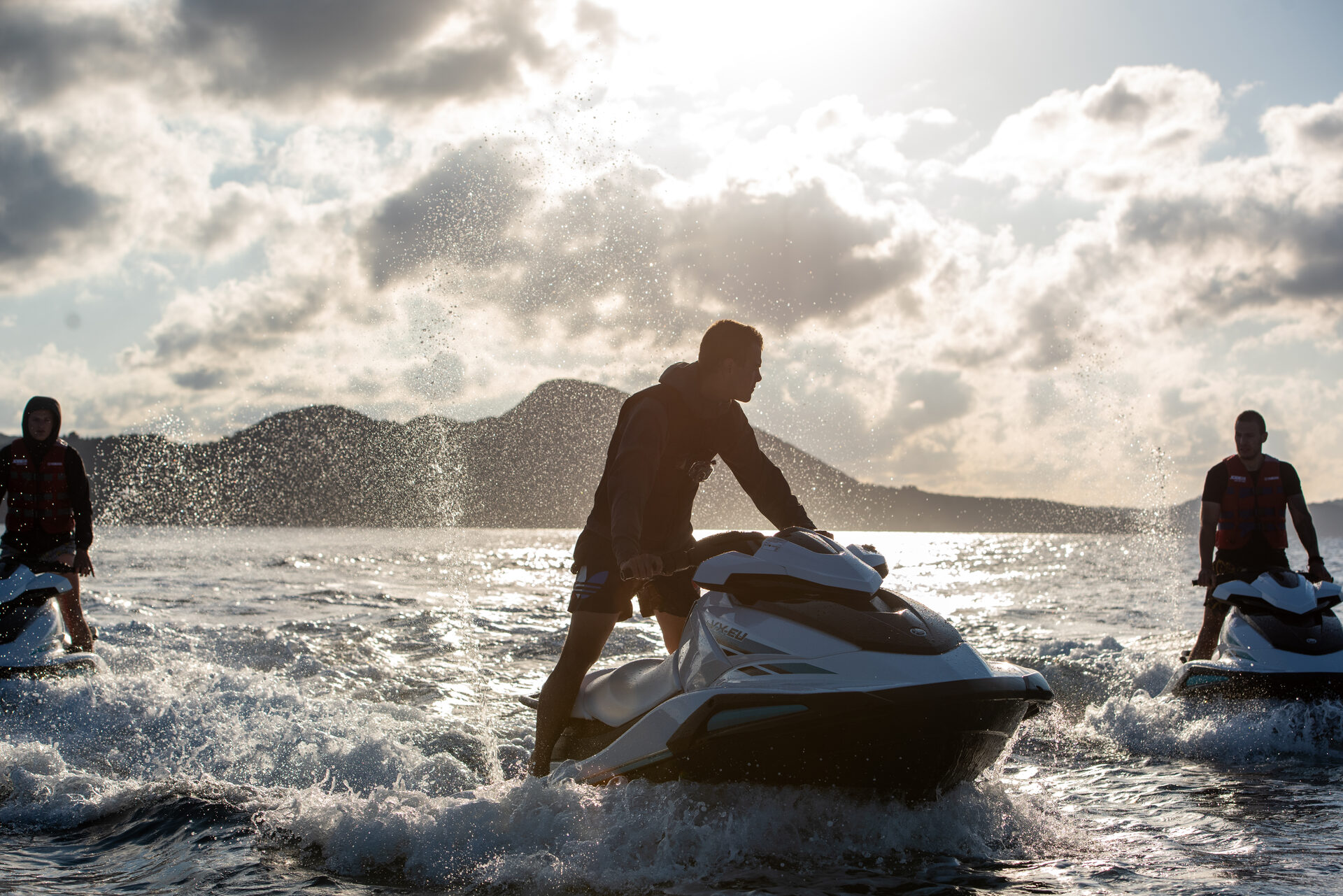 Jet ski crossing open turquoise water toward the Elaphiti islands near Dubrovnik